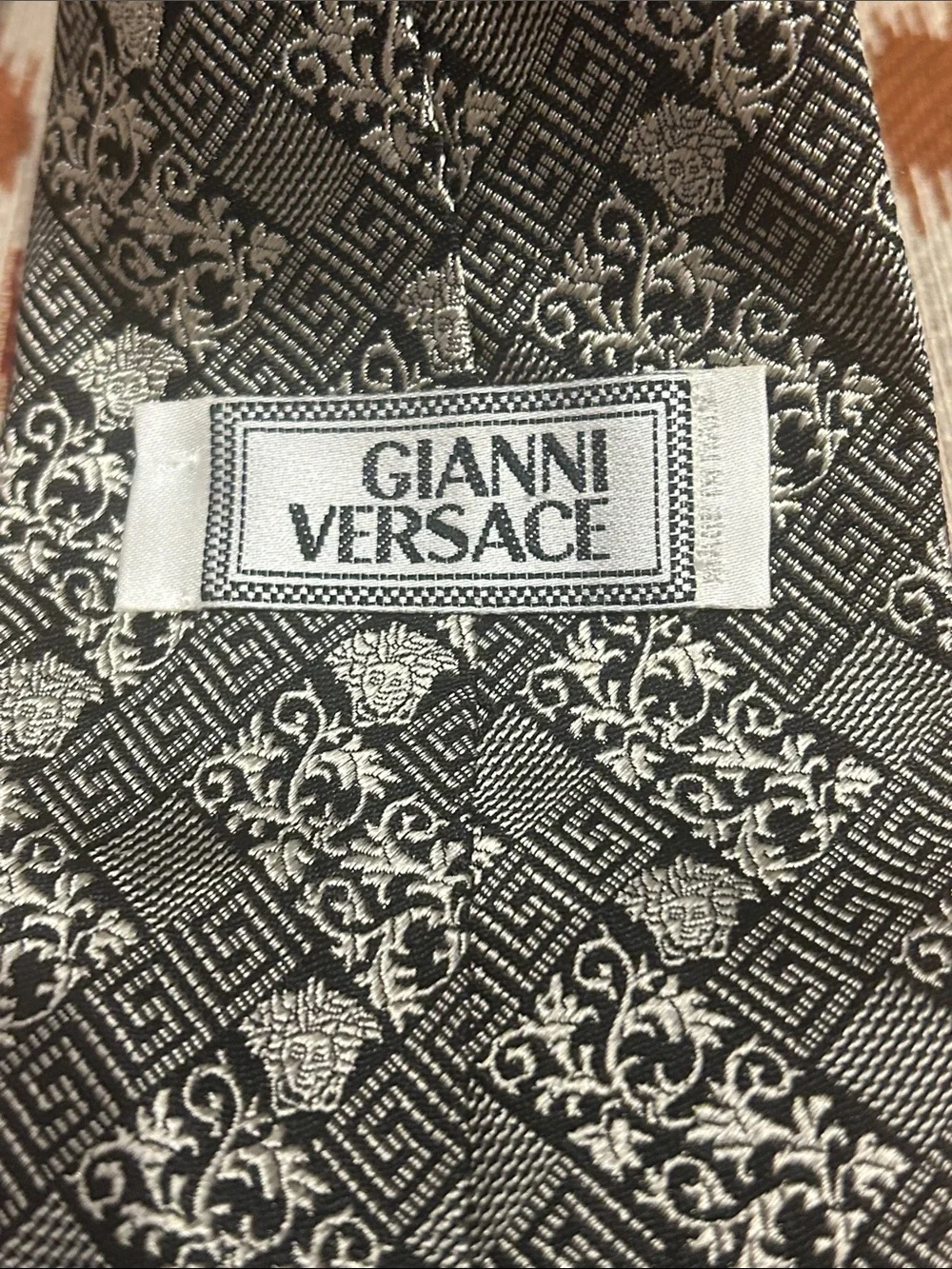 Vintage Gianni Versace black and gray Medusa Silk Tie
